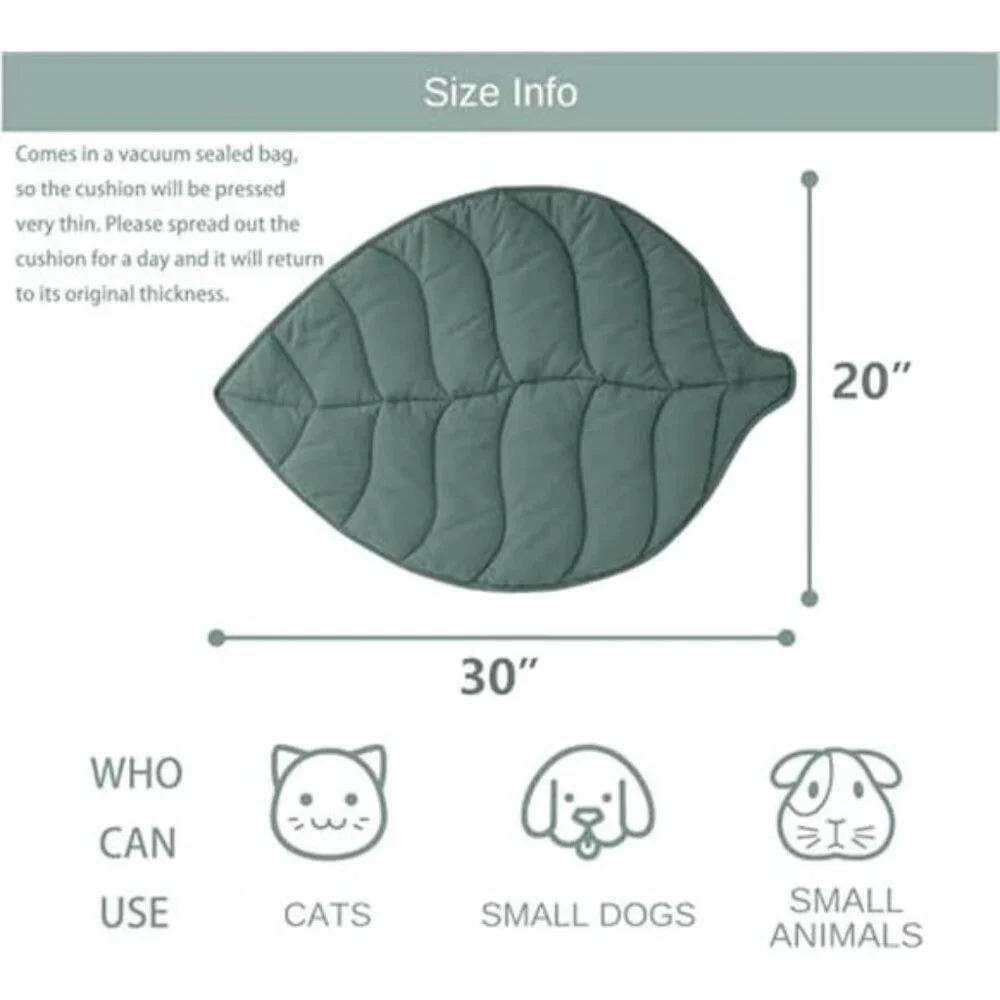 Leaf Shaped Cat Bed Pad 30x20 Cotton Warm Pet Mat Indoor Feral Cats